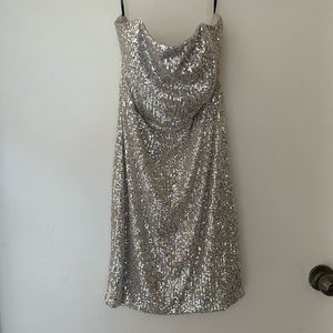 🤍 Sparkle Silver Strapless bodycon dress